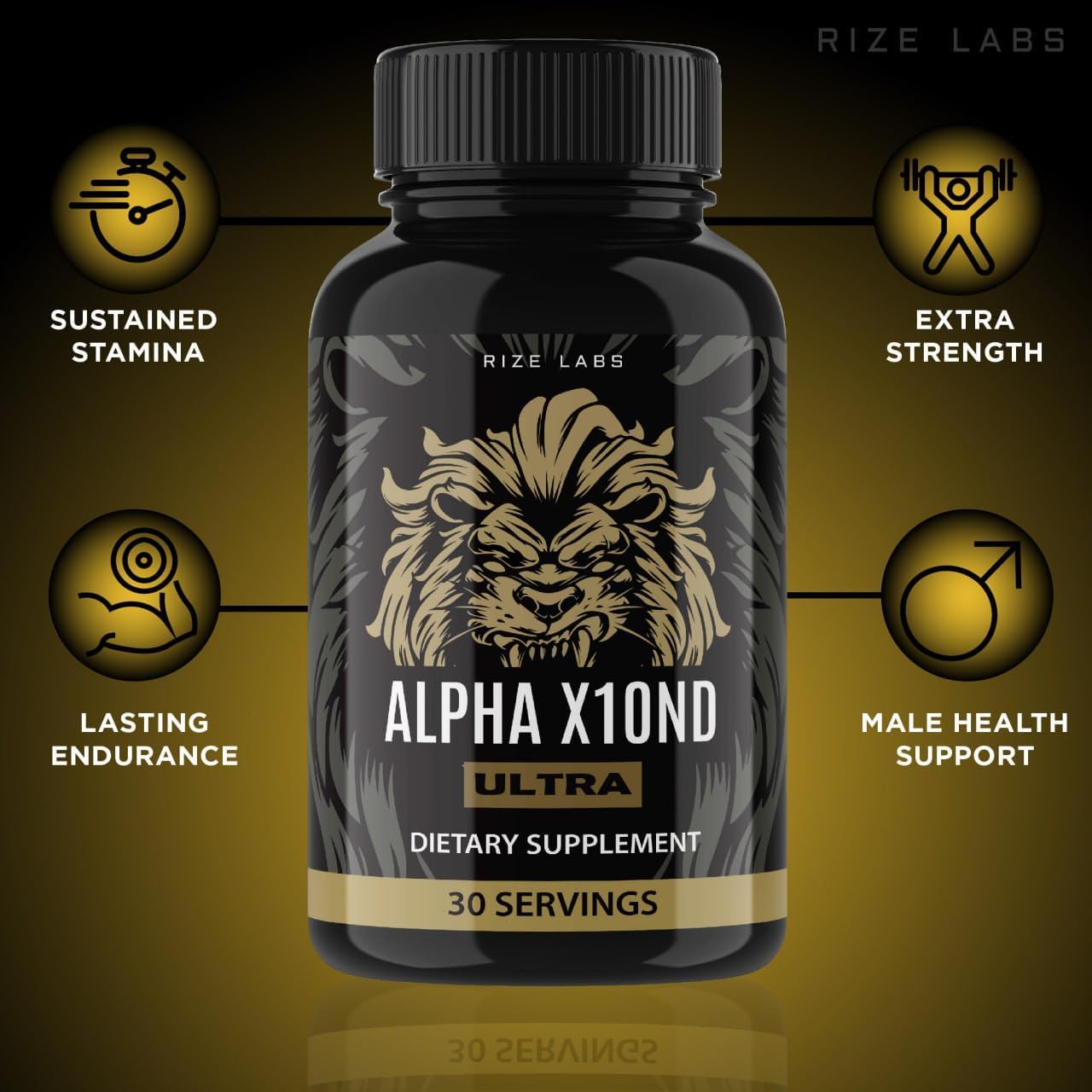 Rize Labs Alpha X10ND Ultra Supplement for Men - Natural Performance Boost & Male Health Support (240 Capsules)