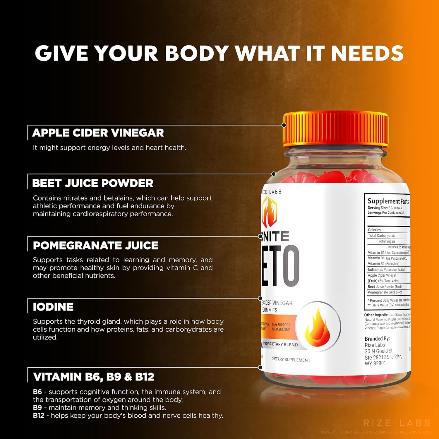 rize labs Ignite Keto ACV Gummies - Advanced Slimming Formula Supplement (60 Gummies)