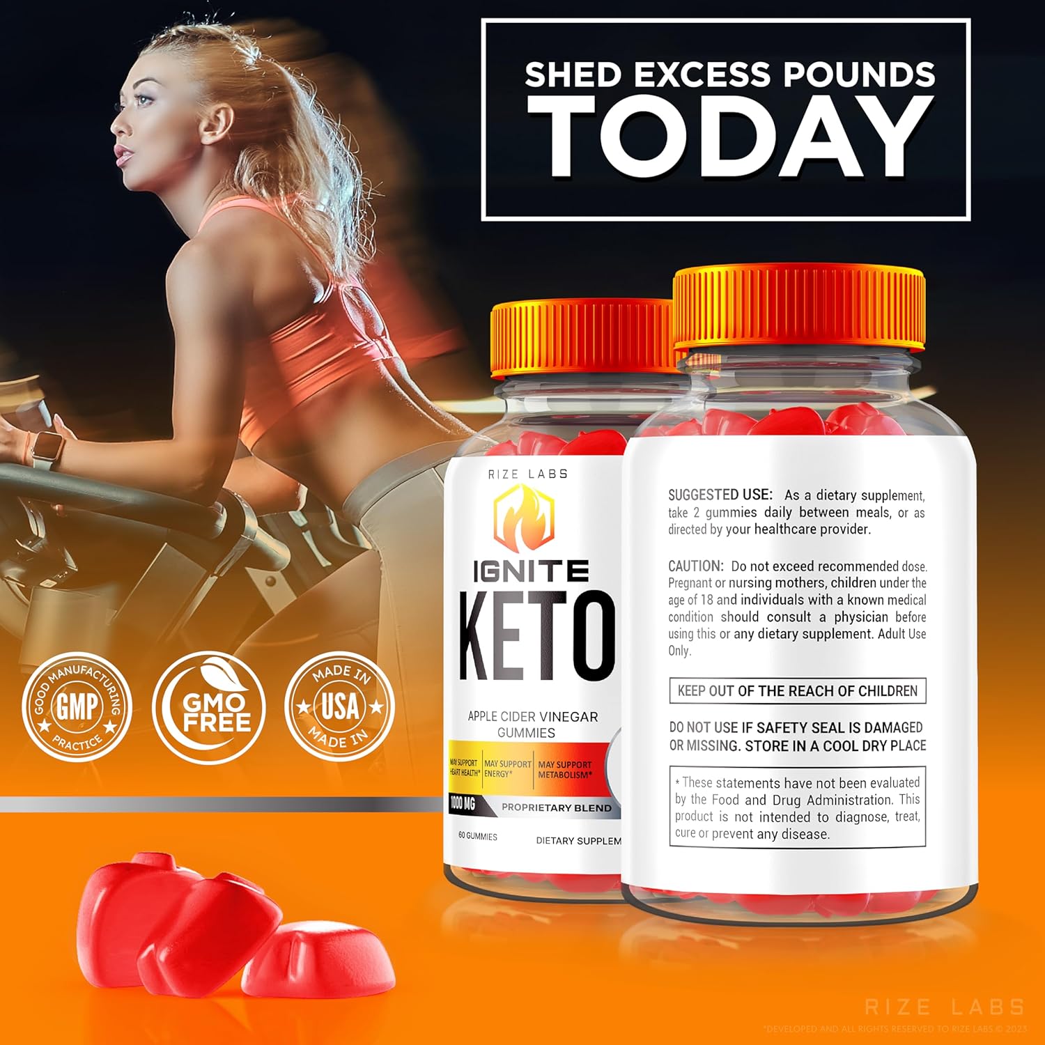 rize labs Ignite Keto ACV Gummies - Advanced Slimming Formula Supplement (60 Gummies)