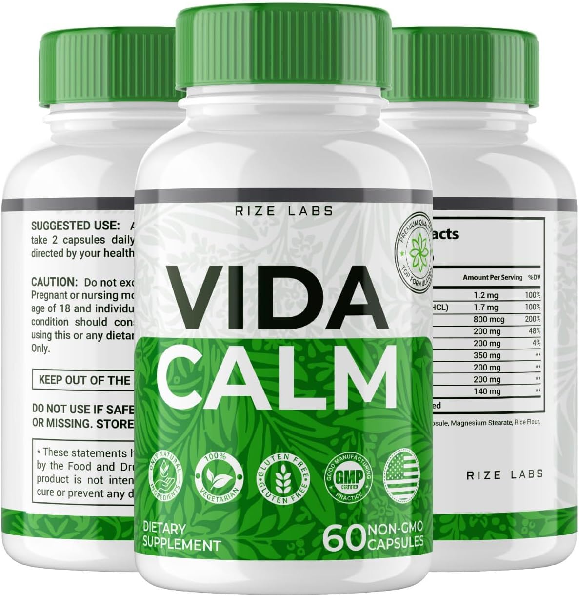 Rize Labs Vida Calm Capsules - Advanced Formula for Stress Relief & Relaxation - Maximum Strength Supplement (120 Caps)