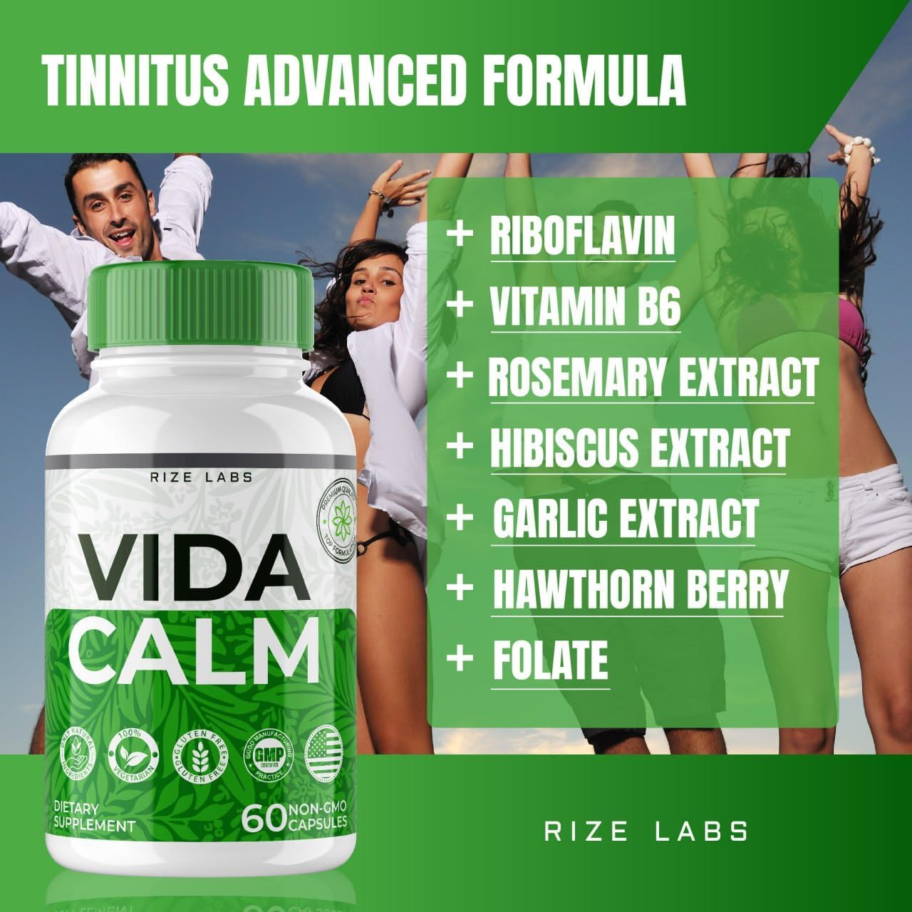 Rize Labs Vida Calm Capsules - Advanced Formula for Stress Relief & Relaxation - Maximum Strength Supplement (120 Caps)
