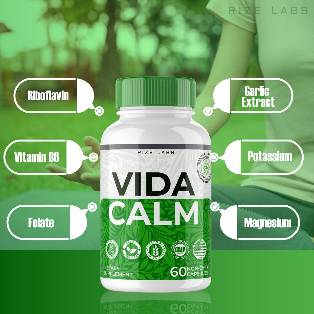 Rize Labs Vida Calm Capsules - Advanced Formula for Stress Relief & Relaxation - Maximum Strength Supplement (120 Caps)