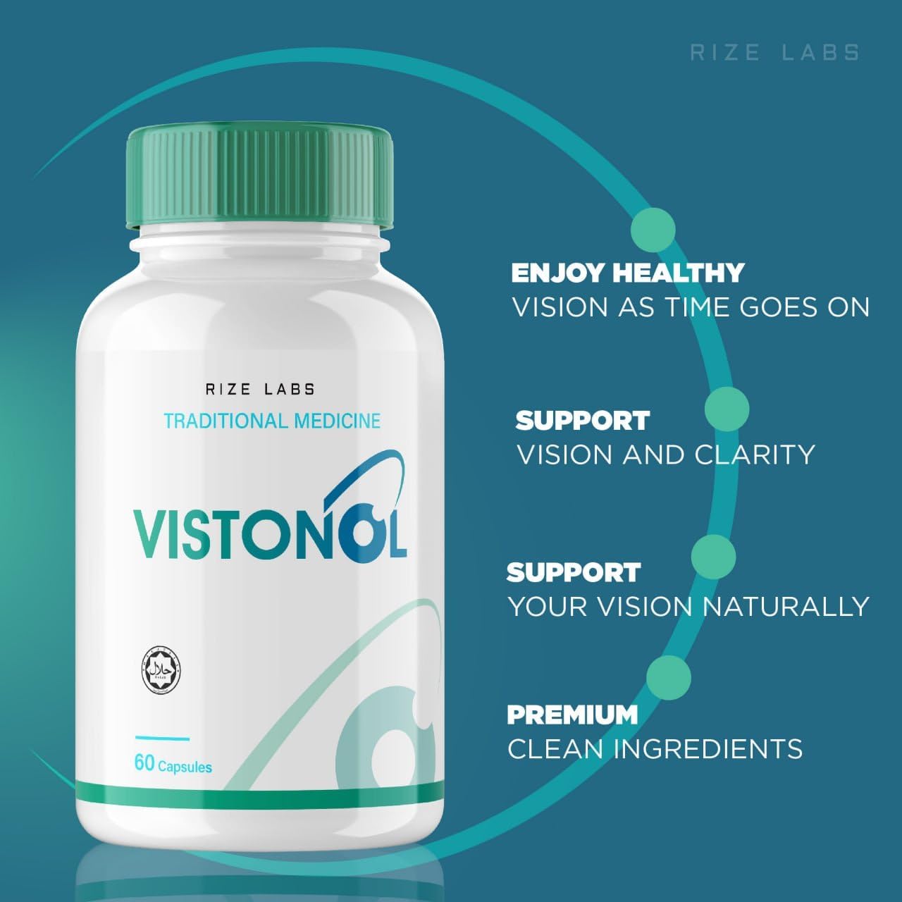 Rize Labs Vistonol Vision Supplement - Natural Capsules for Rapid Vision Improvement, Focus Support, Healthy Eye Functions - 120 Caps