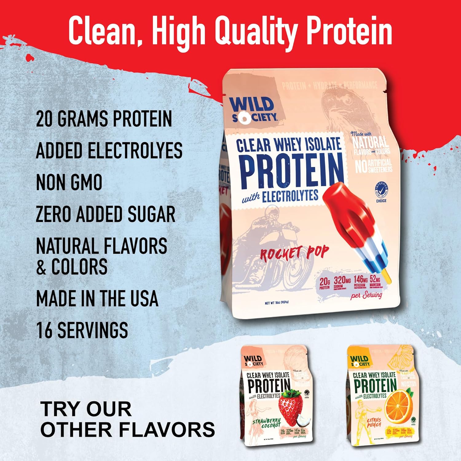 Rocket Pop Clear Whey Isolate + Blue Razz Energy Drink Combo - Boost Your Energy with Wild Society's Super Duo