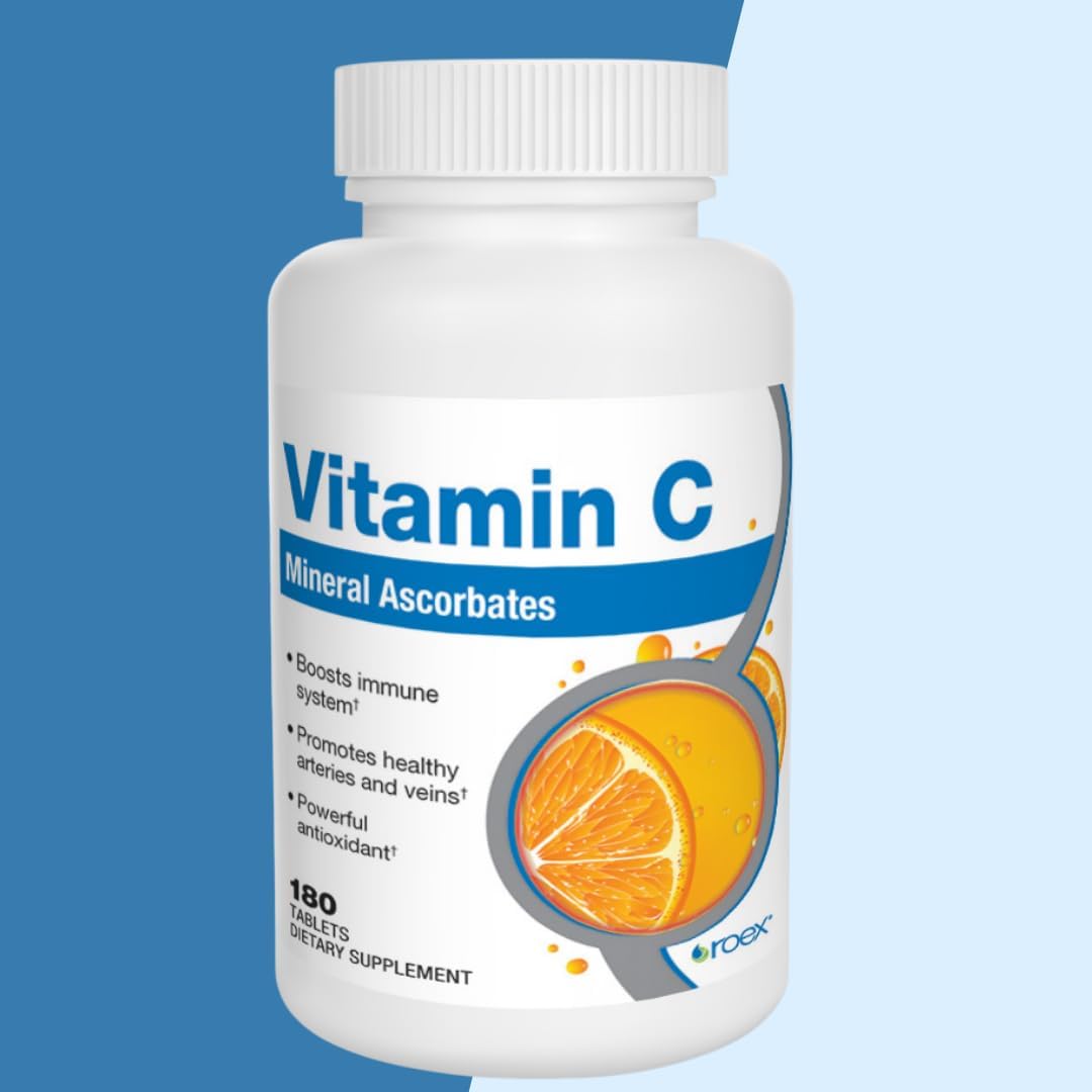 Roex Vitamin C Mineral Ascorbates Supplement for Anti-Aging & Immune Health | 180 Count Bottle