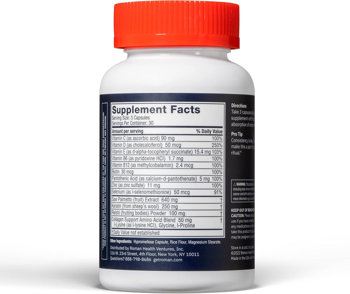 ROMAN Men's Hair Support Supplement with Saw Palmetto, Zinc, Biotin | Promotes Healthy Hair Growth | 30-Day Supply