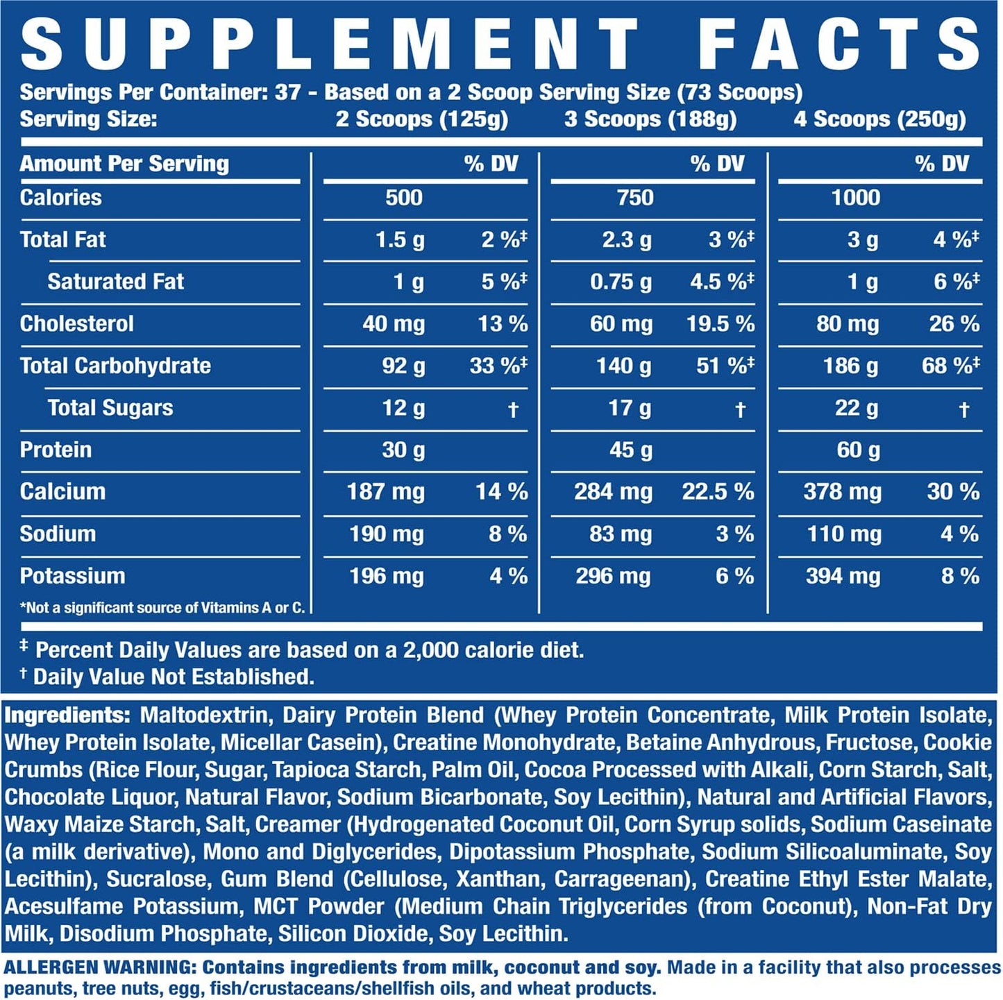 Ronnie Coleman King Mass XL Mass Gainer Protein Powder, 60g Protein, 180g Carbs, 1000+ Calories, Creatine & Glutamine, Vanilla, 10 lbs