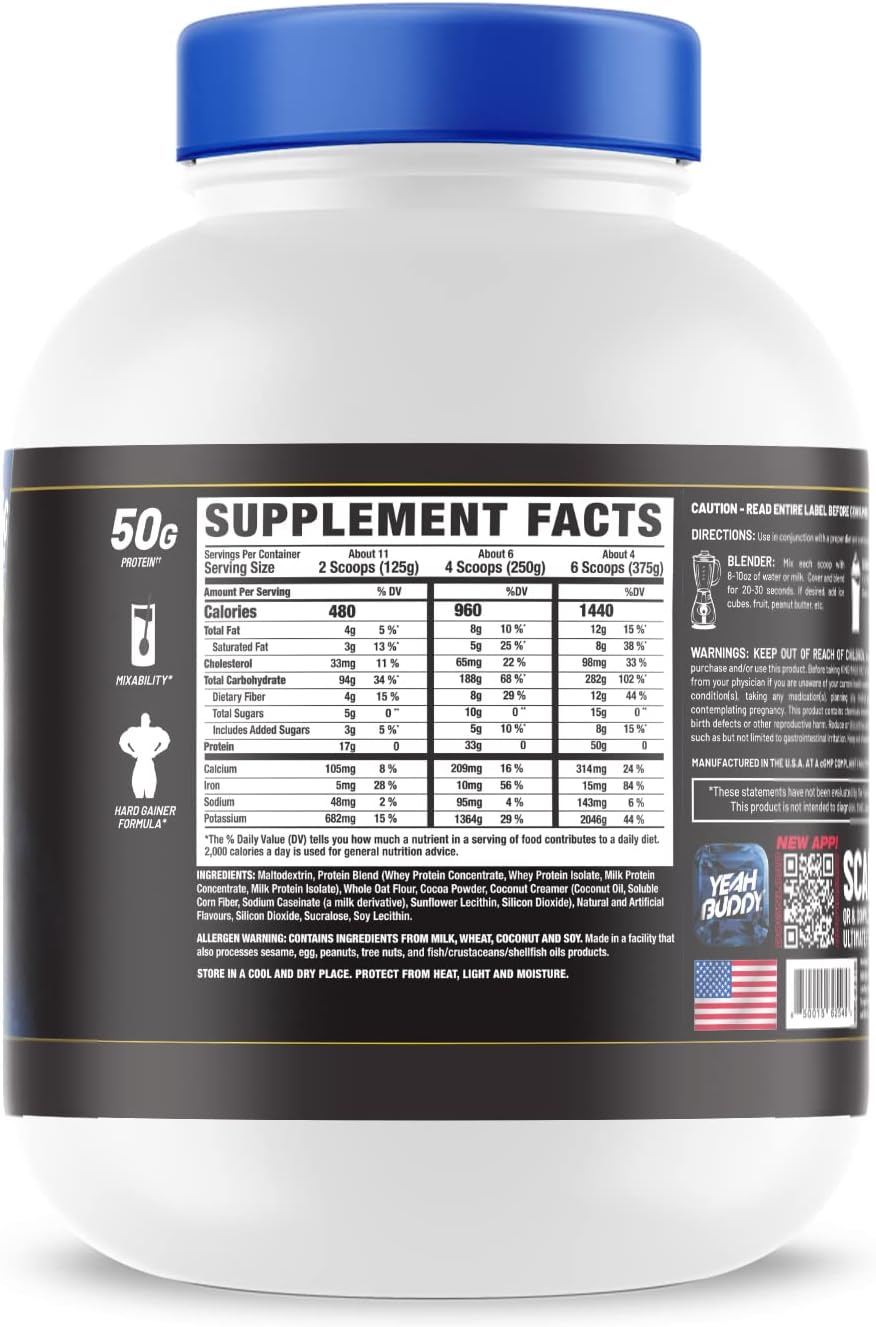 Ronnie Coleman King Mass XXL Mass Gainer Protein Powder - 50g Protein, 285g Carbs, 1400+ Calories, Creatine & Glutamine - 6lb Chocolate Flavor