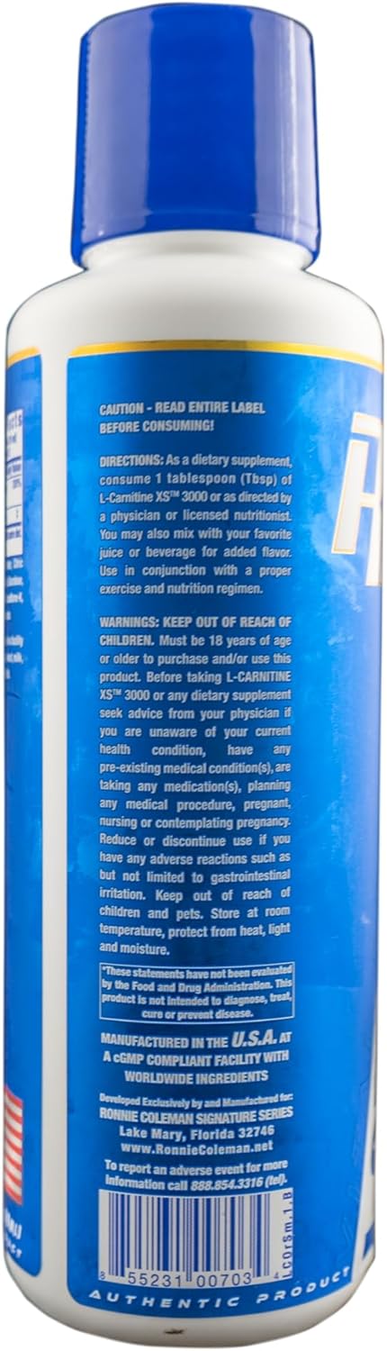 Ronnie Coleman L-Carnitine XS 3000 Liquid - Amino Acid Metabolism Support for Lean Muscle Strength - Orange Smash 16 Oz