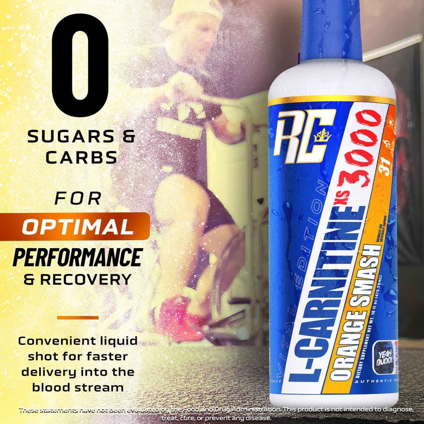 Ronnie Coleman L-Carnitine XS 3000 Liquid - Amino Acid Metabolism Support for Lean Muscle Strength - Orange Smash 16 Oz