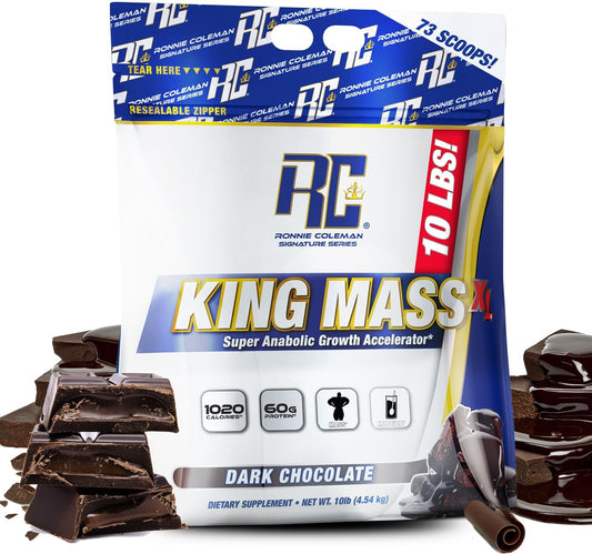 Ronnie Coleman Signature Series King Mass XL Mass Gainer Protein Powder, 10lb, Dark Chocolate, High Protein, High Calorie, Creatine & Glutamine