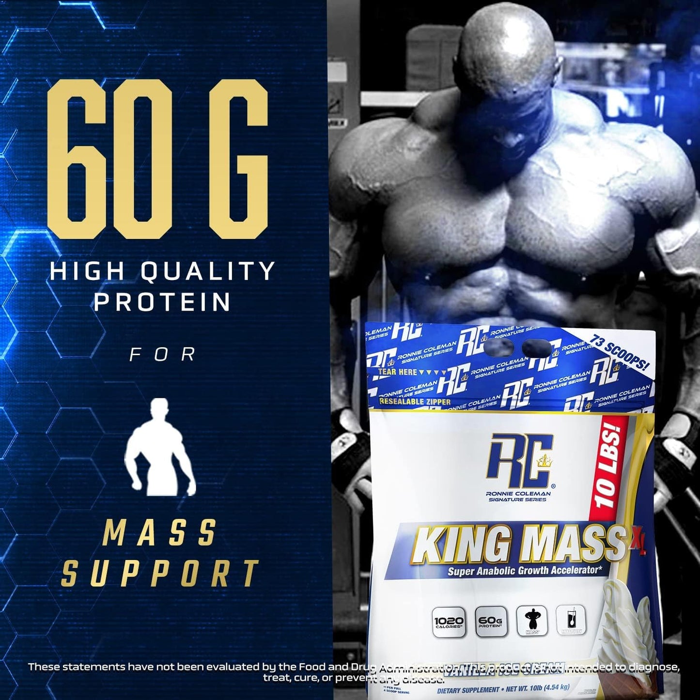 Ronnie Coleman Signature Series King Mass XL Mass Gainer Protein Powder, 10lb, Dark Chocolate, High Protein, High Calorie, Creatine & Glutamine