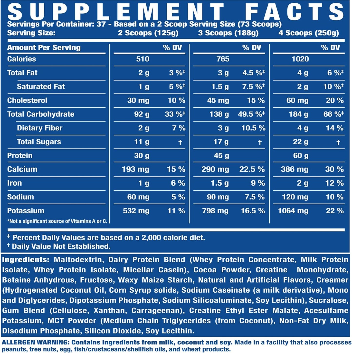 Ronnie Coleman Signature Series King Mass XL Mass Gainer Protein Powder, 10lb, Dark Chocolate, High Protein, High Calorie, Creatine & Glutamine