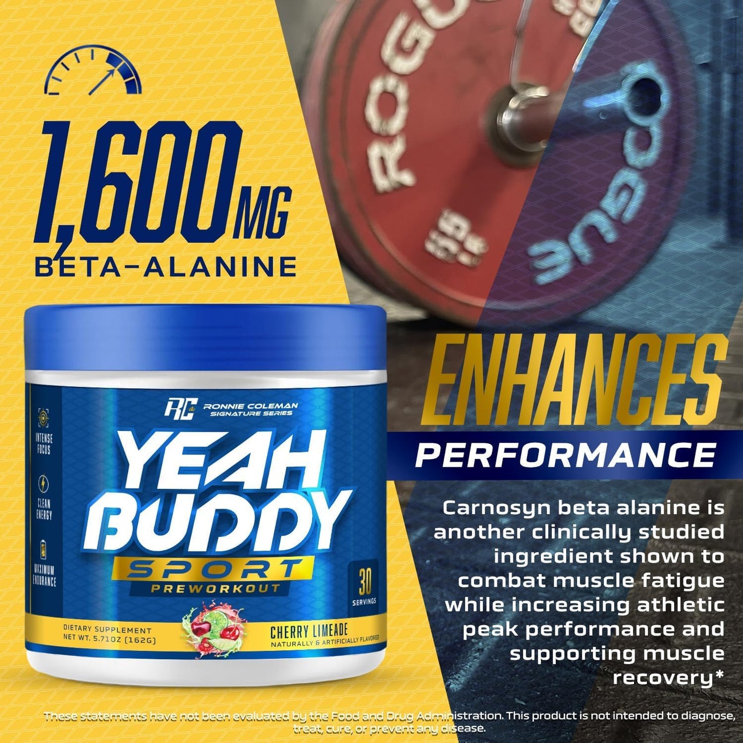 Ronnie Coleman Signature Series Pre Workout Powder for Women & Men, Energy Support with Amino Acid Beta Alanine, L Citrulline, Caffeine - Lemon Splash