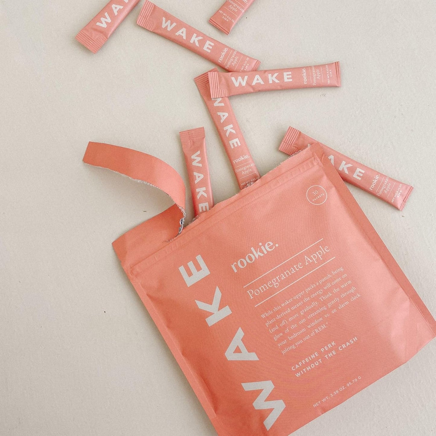 Rookie Wellness Wake - Natural Energy Drink Powder with Green Tea Caffeine & B-Vitamins (30 Servings, Pomegranate Apple)