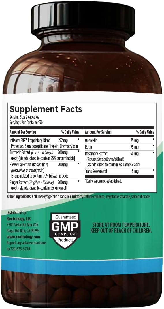 Rootcology Systemic Enzymes with Turmeric and Ginger Extract - Natural Support for Tissue Repair - 60 Capsules by Dr. Izabella Wentz