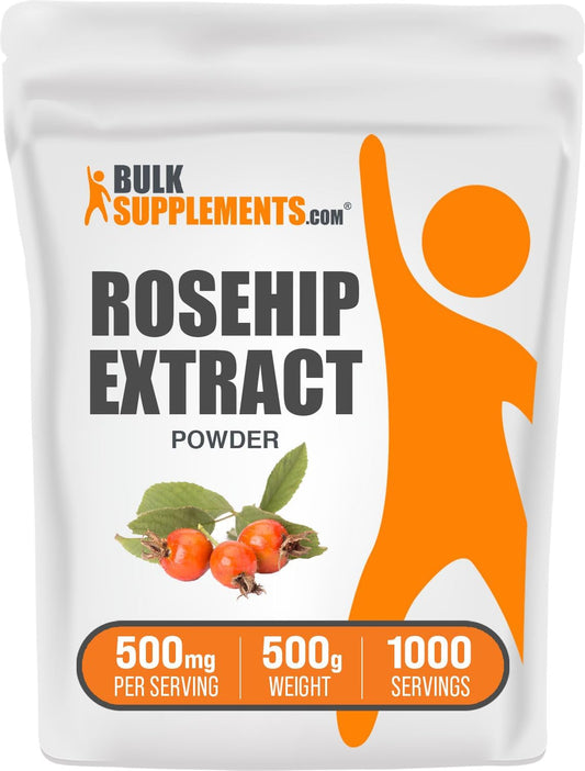 Rosehip Extract Powder - Antioxidant-Rich Herbal Supplement, Gluten-Free, 500mg per Serving - 500g (1.1 lbs) Pack of 1 - BulkSupplements
