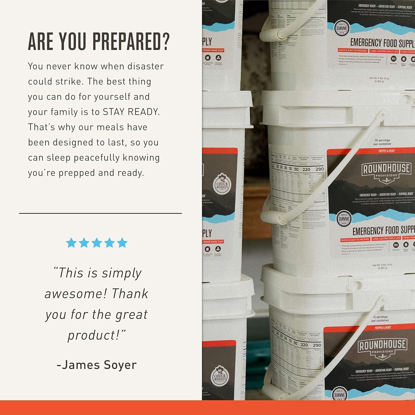 Roundhouse Provisions The Chuck Bucket: 76 Servings Emergency Food Supply Bucket for Disaster Preppers and Camping