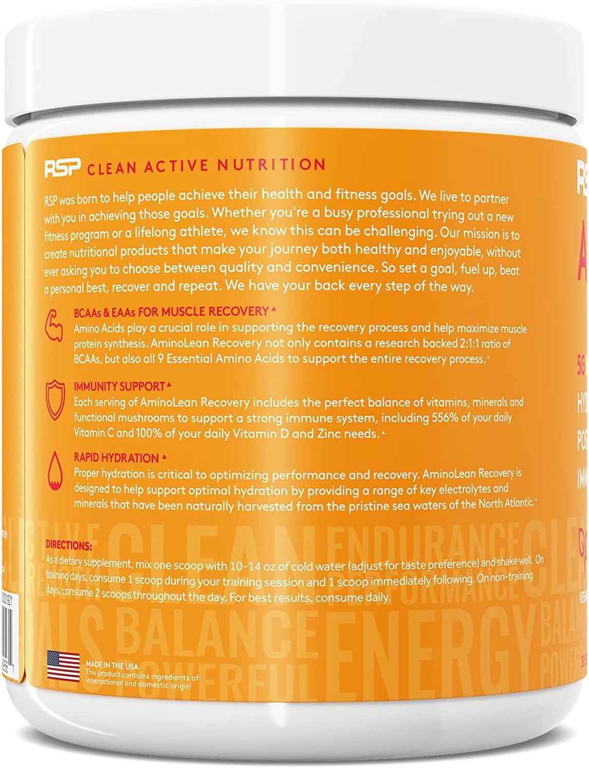 RSP AminoLean Recovery: Post Workout BCAAs Supplement with Electrolytes and EAAs for Muscle Recovery and Hydration Boost