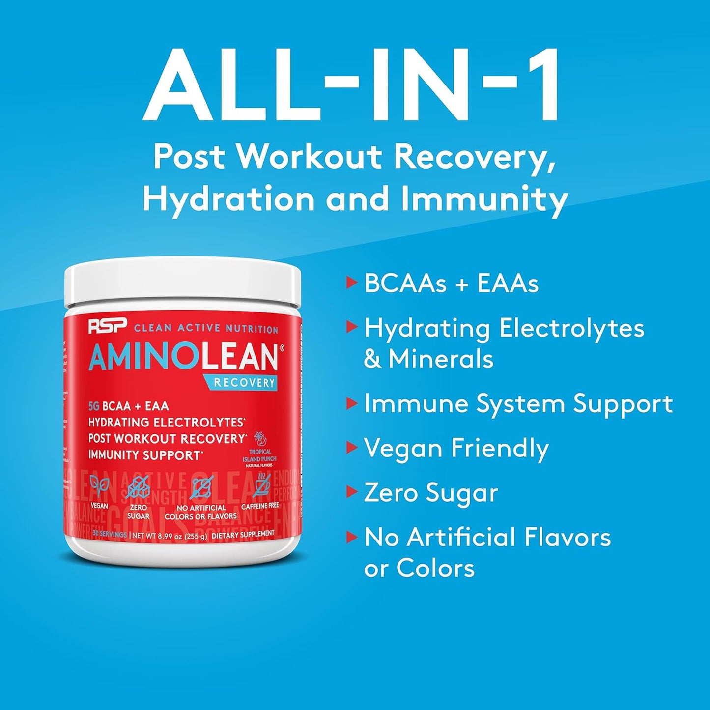 RSP NUTRITION Vegan AminoLean Pre & Post Workout Bundle - Pineapple Coconut Energy & Tropical Island Punch Recovery Boost (55 Servings)