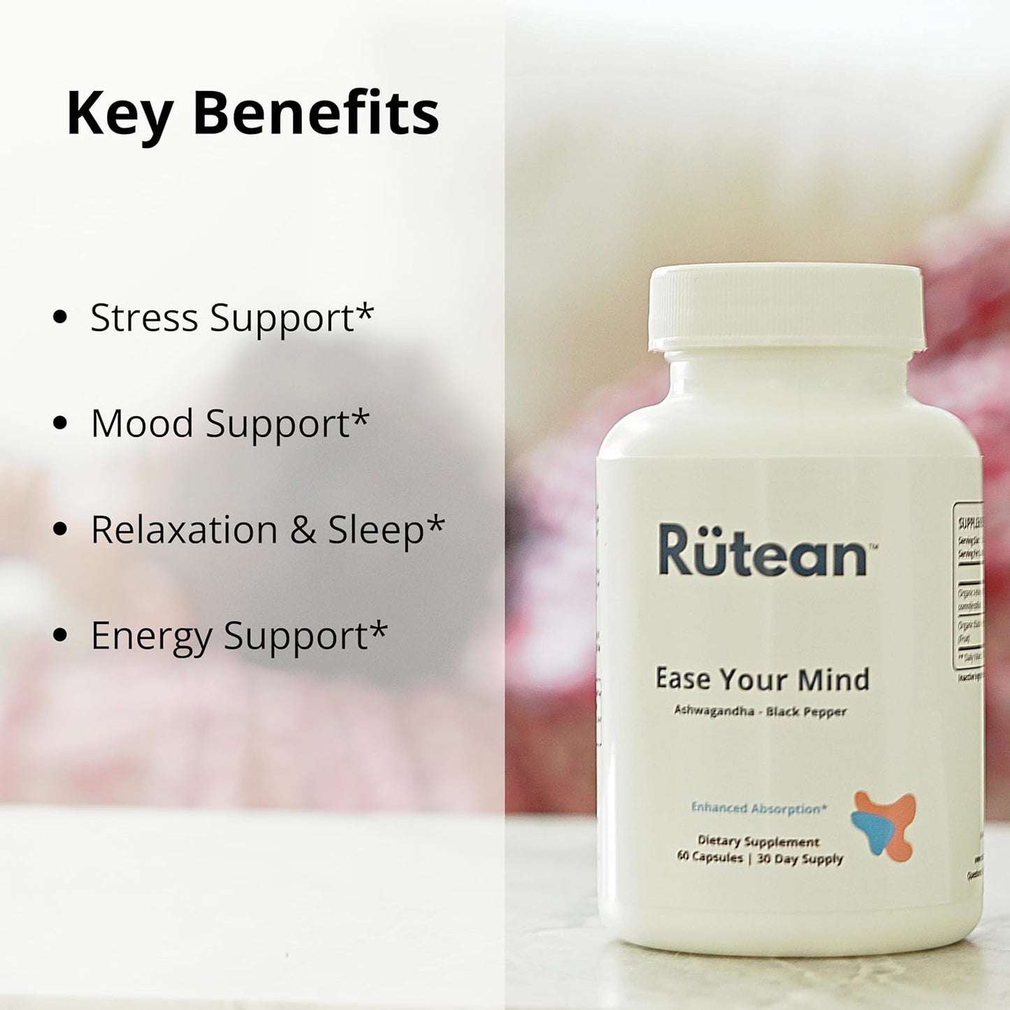 Rütean Ashwagandha Extra Strength Capsules with BioPerine - Non GMO - 60 Count