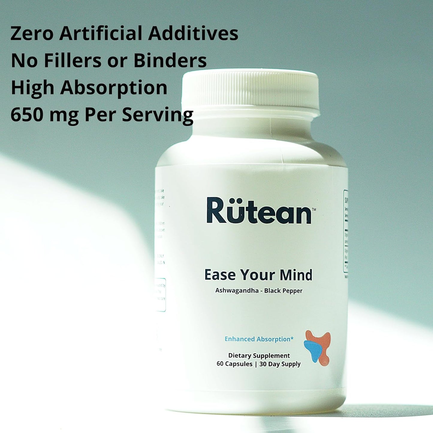 Rütean Ashwagandha Extra Strength Capsules with BioPerine - Non GMO - 60 Count