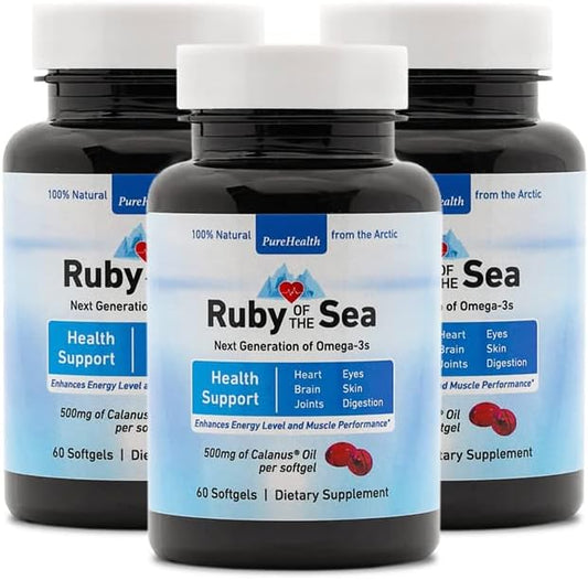 Ruby of the Sea Marine Oil Supplement - Natural Calanus Oil, Astaxanthin, Omega-3, Fatty Acids - Heart & Brain Health - 3 Pack