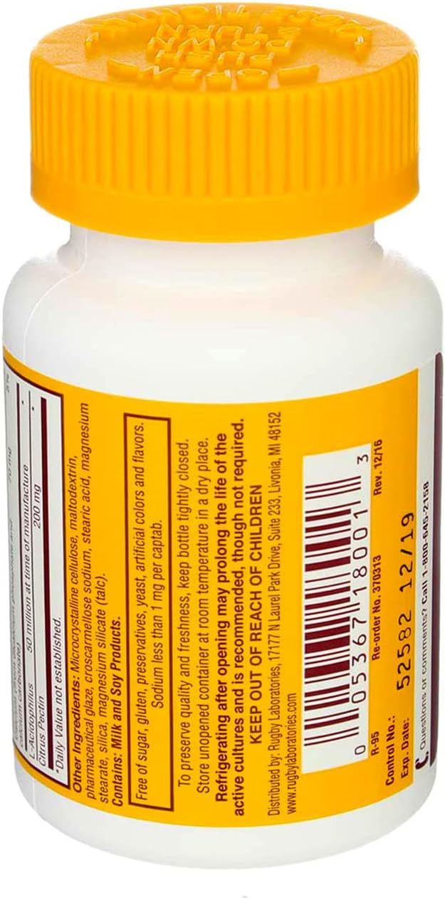 Rugby Laboratories Acidophilus Extra Strength with L-sporogenes 100 Caplets