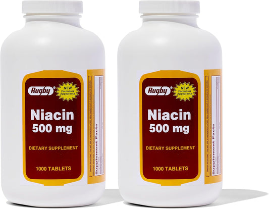 RUGBY LABORATORIES Rugby Niacin 500mg - Vitamin B3 Supplement - 2,000 Tablets for Men and Women, 2-Pack