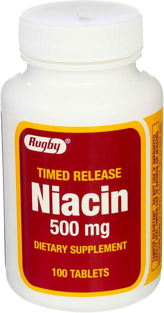 RUGBY LABORATORIES Rugby Niacin 500mg Timed Release Capsules - 100 Count (Pack of 3)