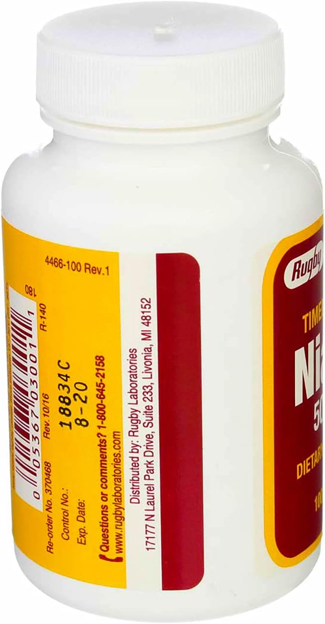 RUGBY LABORATORIES Rugby Niacin 500mg Timed Release Capsules - 100 Count (Pack of 3)
