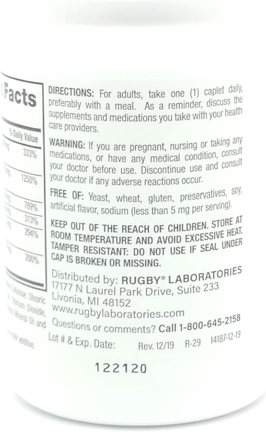 RUGBY LABORATORIES Vitamin B Complex with Vitamin C Supplement - 130 Caplets - BoostGo Australia