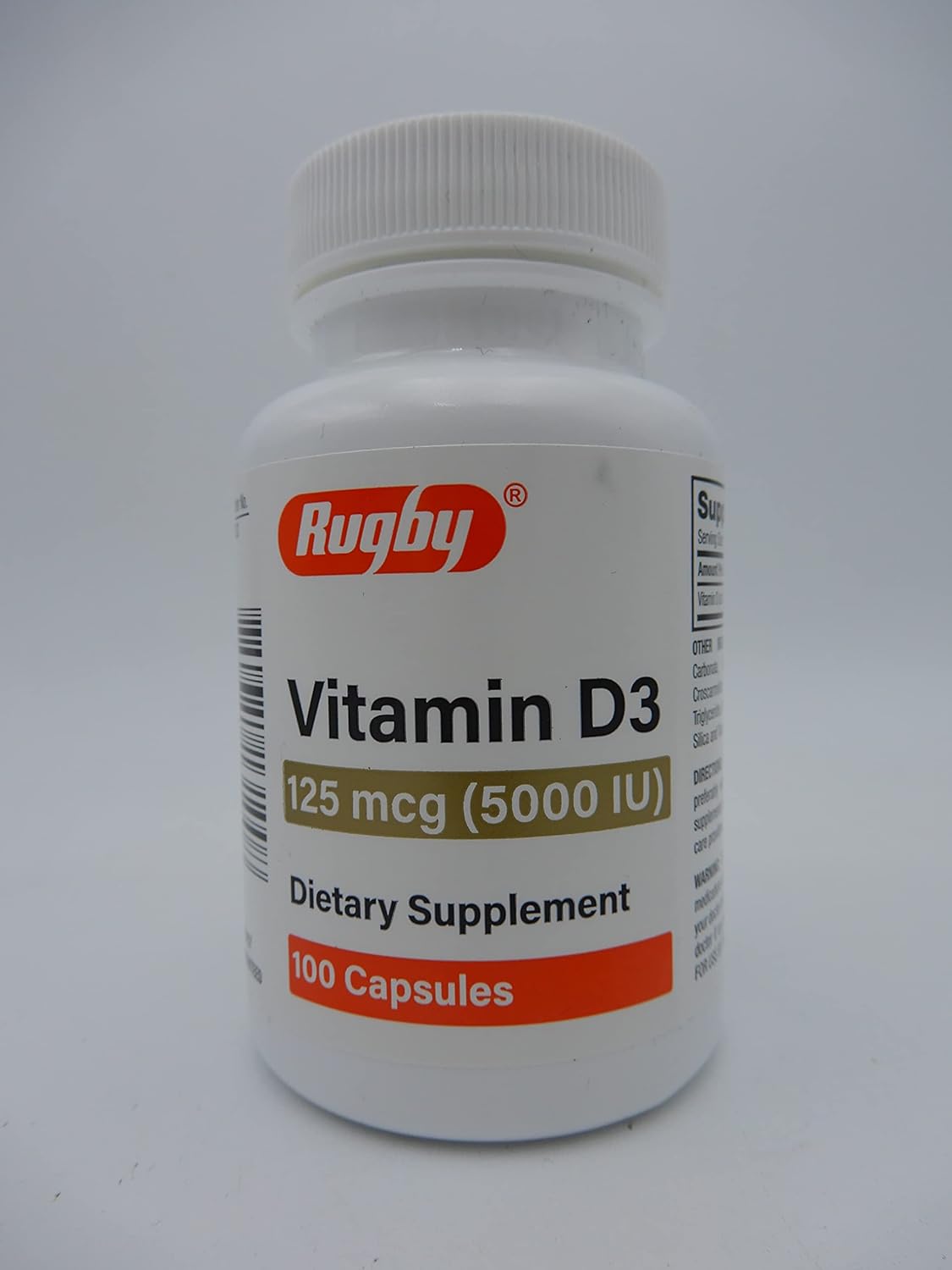 RUGBY LABORATORIES Vitamin D3 Supplement 125 mcg (5000 IU) - 100 Capsules for Better Health