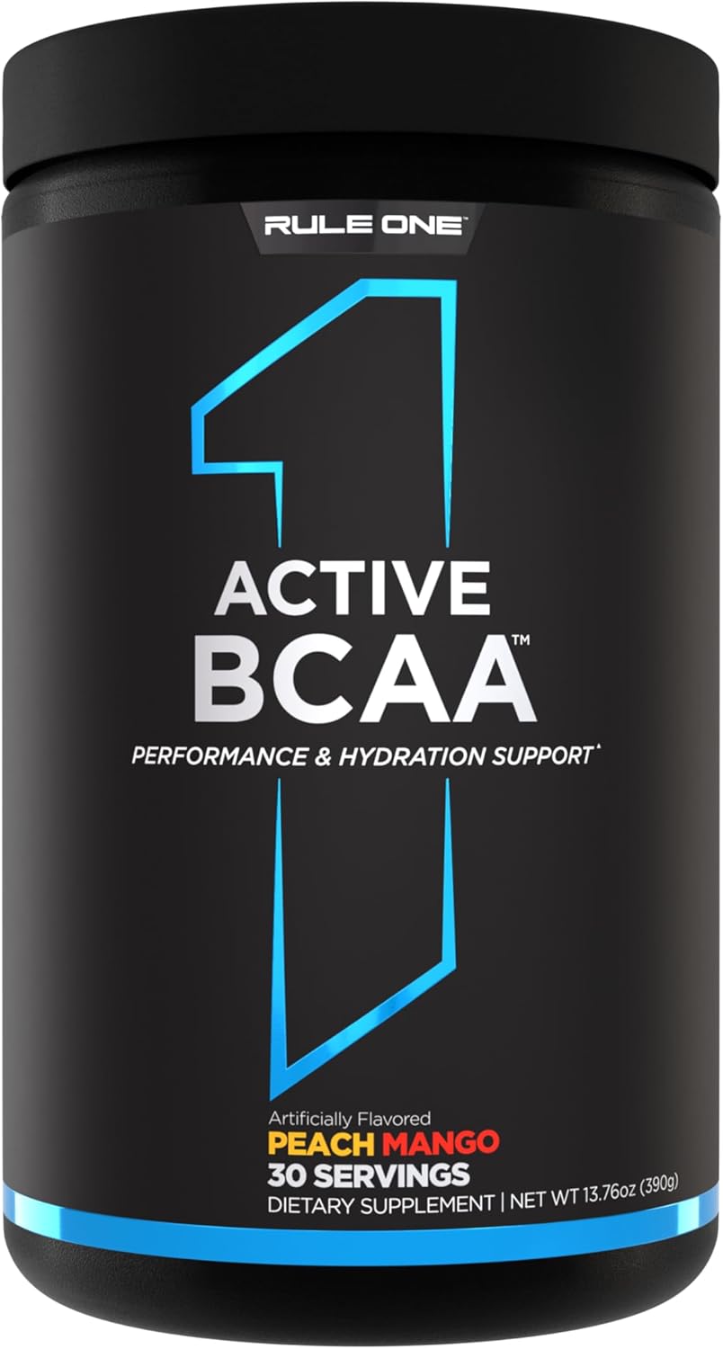 Rule 1 Active BCAA Peach Mango - Performance & Recovery Support with 5g BCAAs, Electrolytes, L-Glutamine, Citrulline - 30 Servings