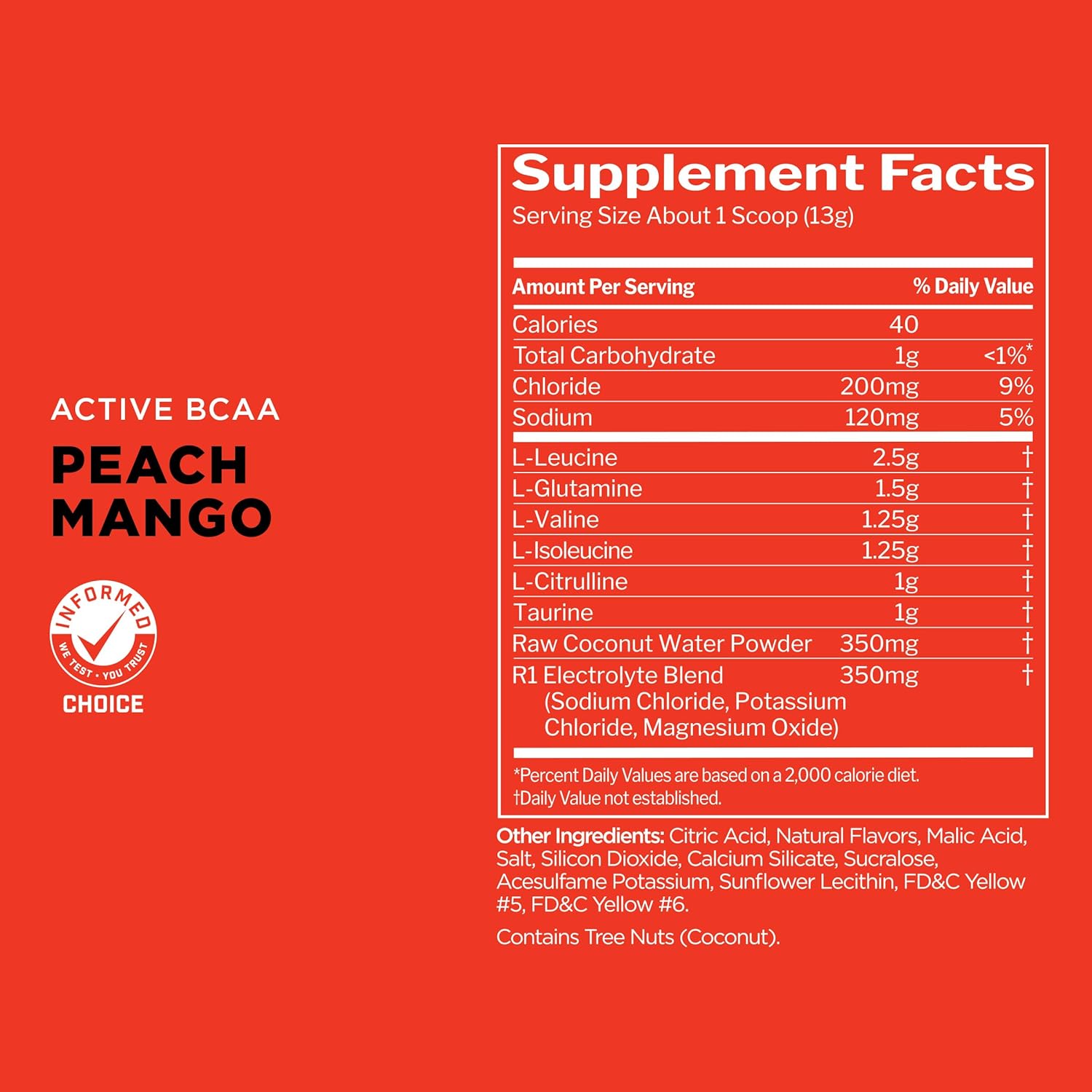 Rule 1 Active BCAA Peach Mango - Performance & Recovery Support with 5g BCAAs, Electrolytes, L-Glutamine, Citrulline - 30 Servings