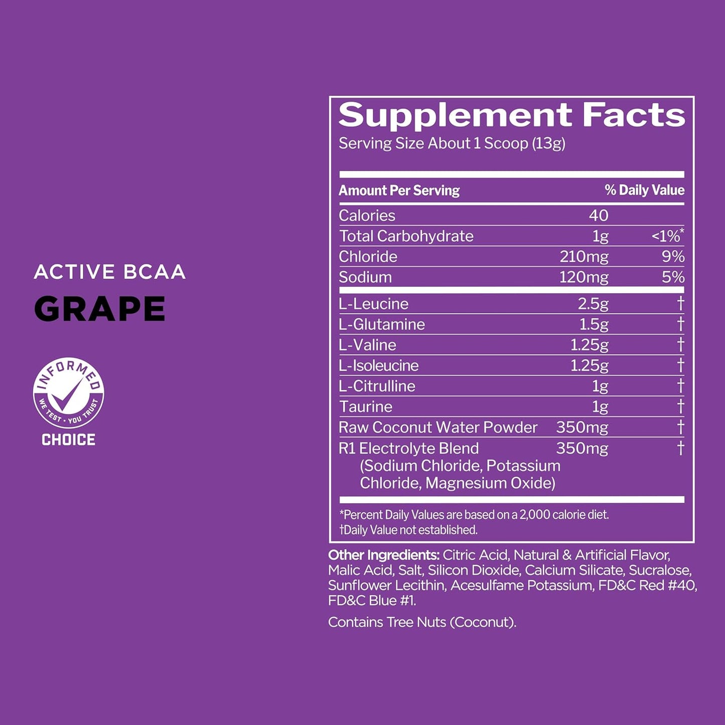 Rule 1 Active BCAA: Performance, Hydration, Recovery - Grape Flavor, 30 Servings