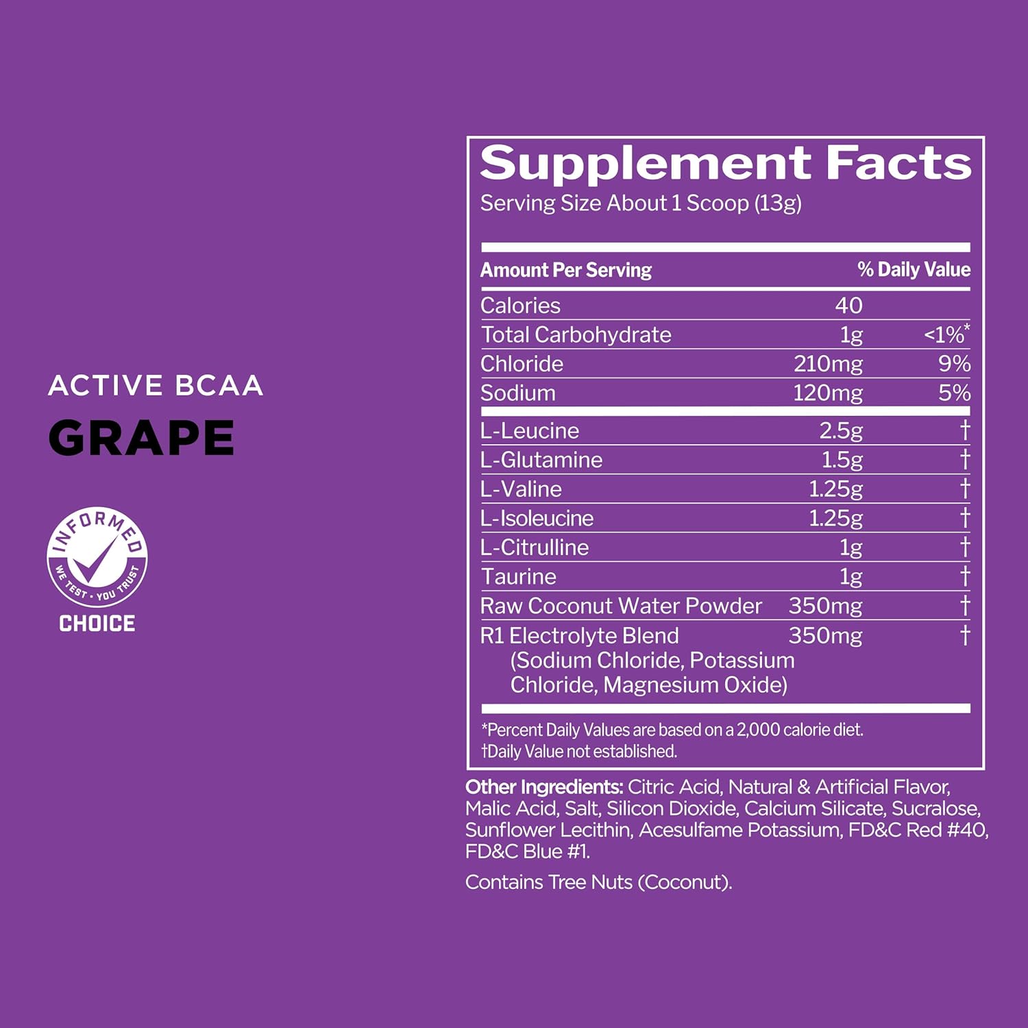 Rule 1 Active BCAA: Performance, Hydration, Recovery - Grape Flavor, 30 Servings
