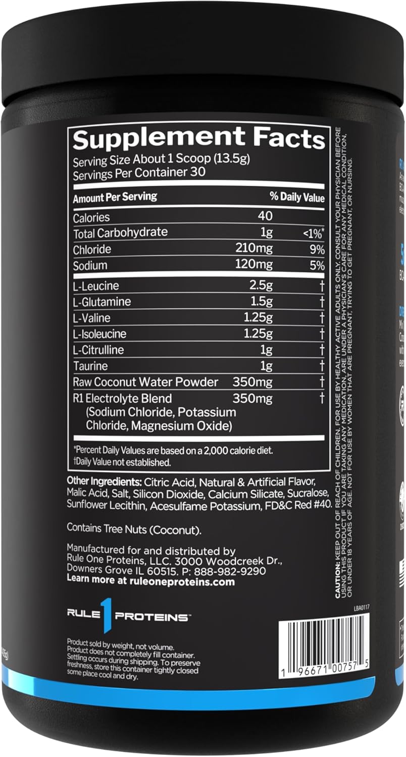 Rule 1 Active BCAA Supplement - Performance, Hydration, Recovery Support - 5g BCAAs + Electrolytes, L-Glutamine, Citrulline - Fruit Punch Flavor - 30 Servings