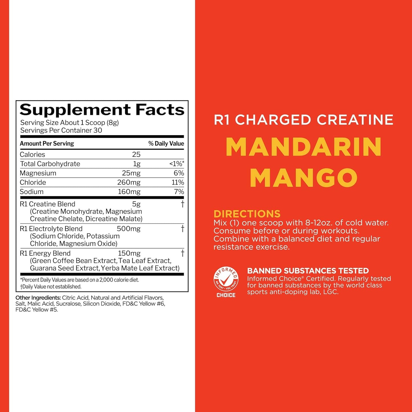 Rule 1 Charged Creatine - Energizing Workout Supplement with Creatine, Electrolytes, and Energy Blends for Performance and Hydration (Mandarin Mango, 30 Servings)