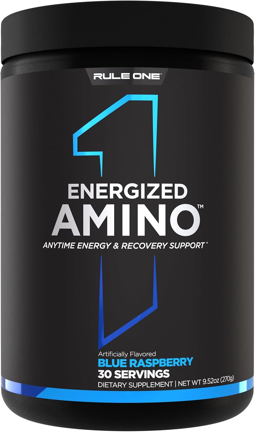 Rule 1 Energized Amino: Anytime Energy & Recovery Support with BCAAs, Glutamine, Citrulline, Beta Alanine, Caffeine - Blue Raspberry Flavor