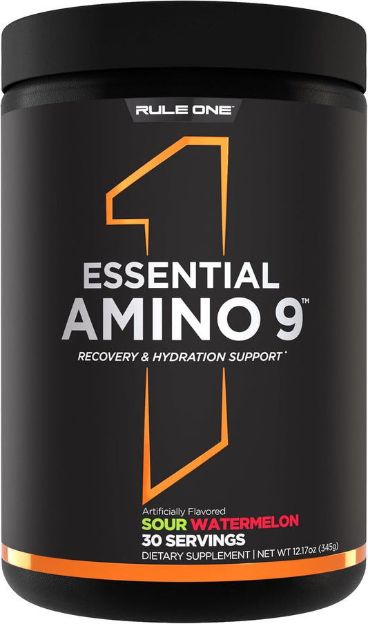 Rule 1 Essential Amino 9 - Recovery & Hydration Support with Electrolytes (Sour Watermelon, 30 Servings)