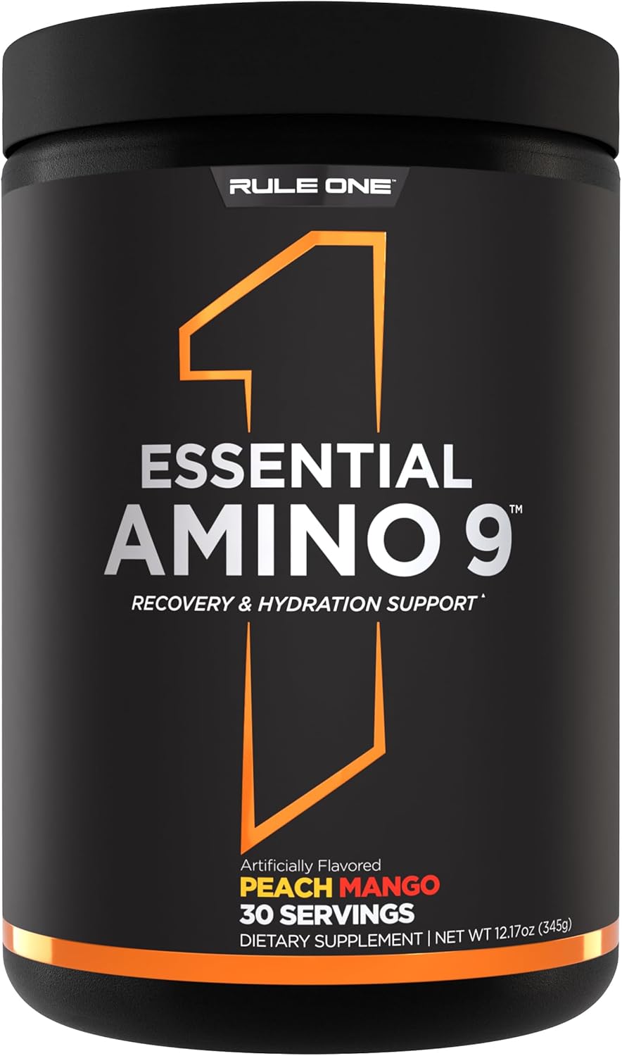 Rule 1 Essential Amino 9 Supplement - Recovery & Hydration Support with Electrolytes - Peach Mango Flavor - 30 Servings