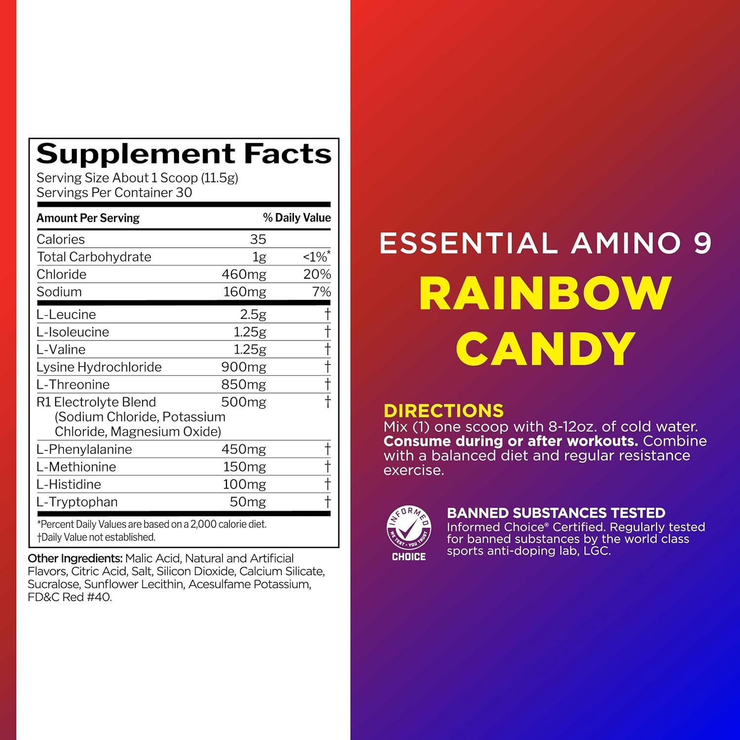 Rule 1 Essential Amino 9 Supplement - Recovery & Hydration Support, 7.5g EAAs + Electrolytes, 30 Servings