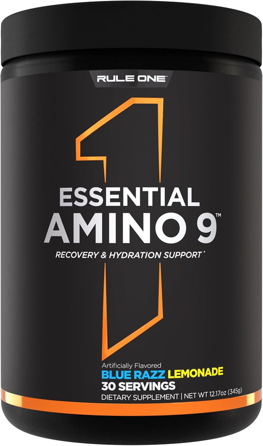 Rule 1 Essential Amino 9 Supplement for Recovery & Hydration - Blue Razz Lemonade Flavor, 30 Servings