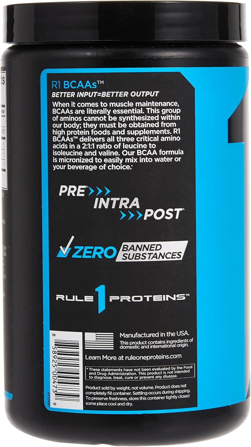 Rule 1 Proteins BCAA Blue Raspberry Supplement - 60 Servings (432g)