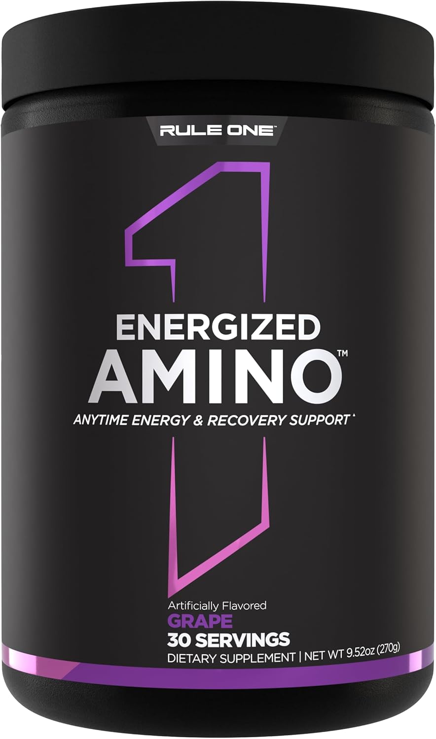 Rule 1 Proteins Energized Amino: Energy & Recovery Support with BCAAs, Glutamine, Citrulline, Beta Alanine, Caffeine (30 Servings, Grape)