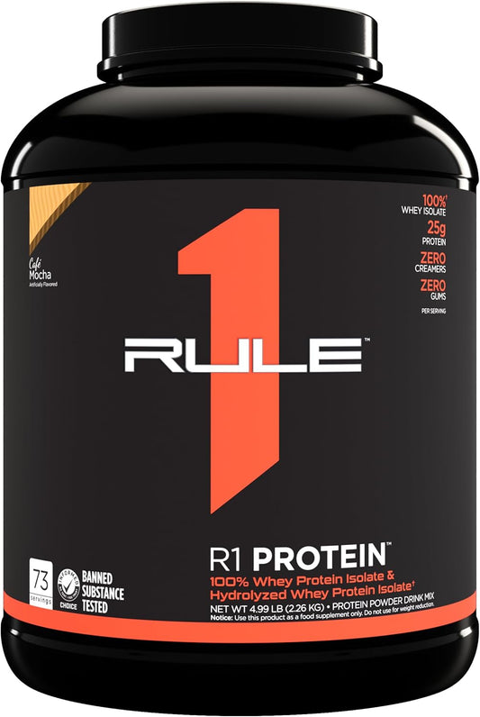 Rule 1 Proteins R1 Protein Cafe Mocha 5lb - High-Quality Isolate & Hydrolysate Protein with 25g Protein & 6g BCAAs