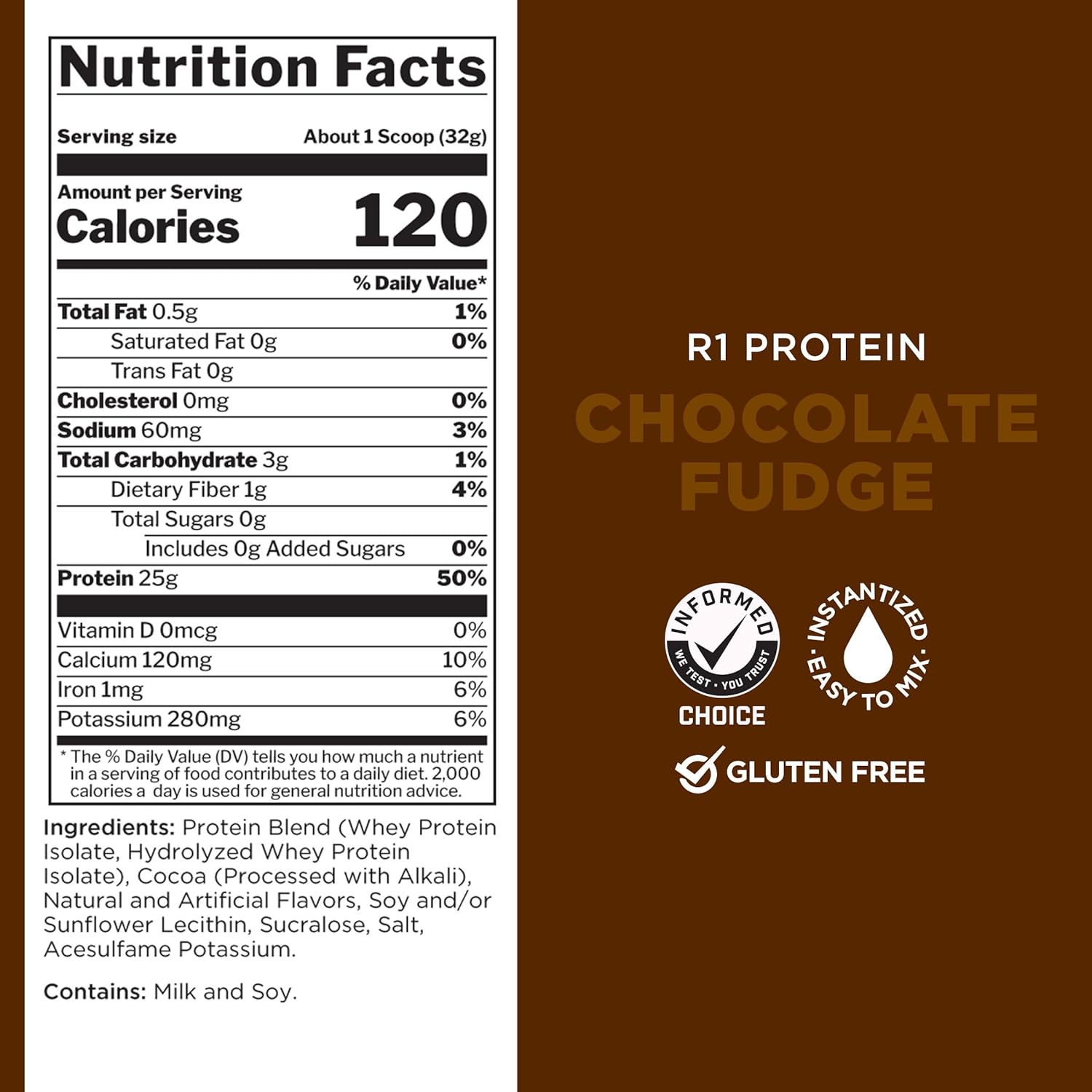 Rule 1 Proteins R1 Protein Powder - 25g Fast-Acting Isolate & Hydrolysate with 6g BCAAs - 5lb Chocolate Fudge Flavor