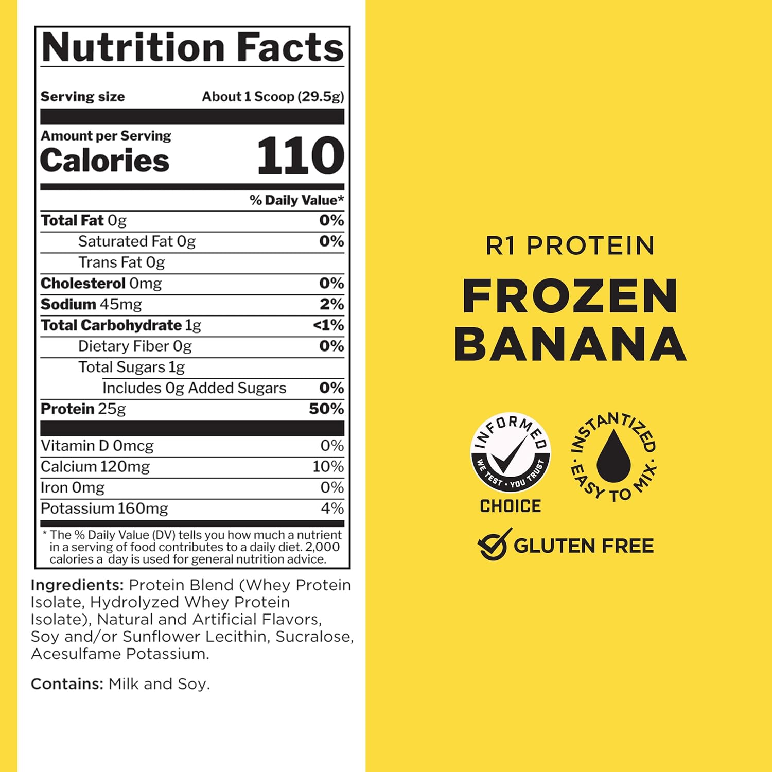Rule 1 Proteins R1 Protein Powder - 25g Isolate and Hydrolysate Protein with 6g BCAAs, Frozen Banana Flavor, 2 Pounds
