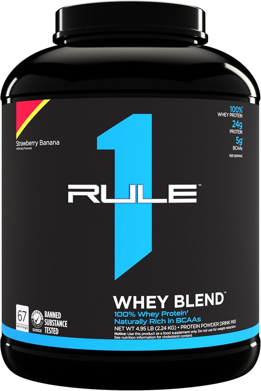 Rule 1 Proteins R1 Whey Blend - 24g Fast-Acting Whey Protein with EAAs and BCAAs (Strawberry Banana, 5 Pounds)